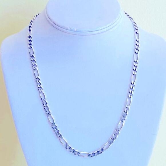 Mens 20” Sterling Silver 925 Figaro Link Chain Necklace - 24 grams, Italy - Picture 2 of 5